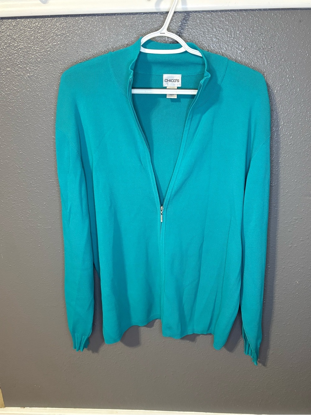 Chico's Turquoise Zip-Up Sweater size 3 (SKU 173)